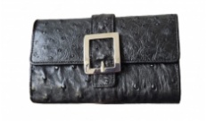 Кошелек Ostrich Leather черный с пряжкой из кожи страуса